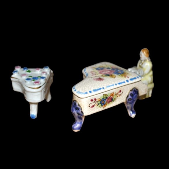 Vintage 3 Piece Piano Set 2 Pianos Piano Player Floral Design Japan - Picture 3 of 14